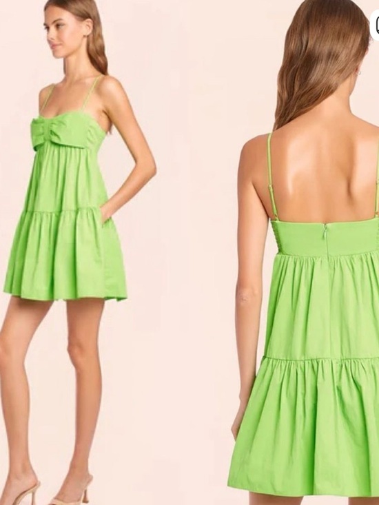 Amanda Uprichard Dresses & Skirts - Amanda Uprichard Bright Lime Tiered Mini Dress with Bow Front